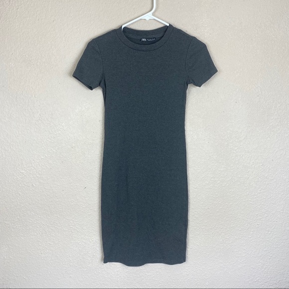 Zara Ribbed Knit Light Sweater Tee Dress Gray Small - Picture 1 of 8